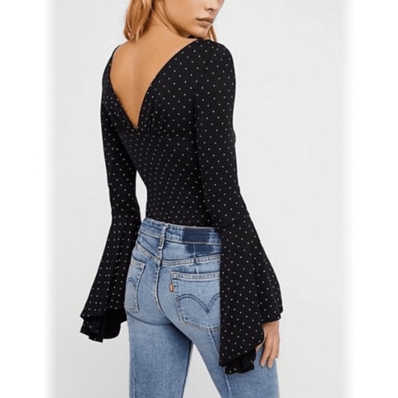 Free People What A Babe Top Long Flare Bell Sleeves Ruching Boho 70s Funky Retro - Picture 2 of 12